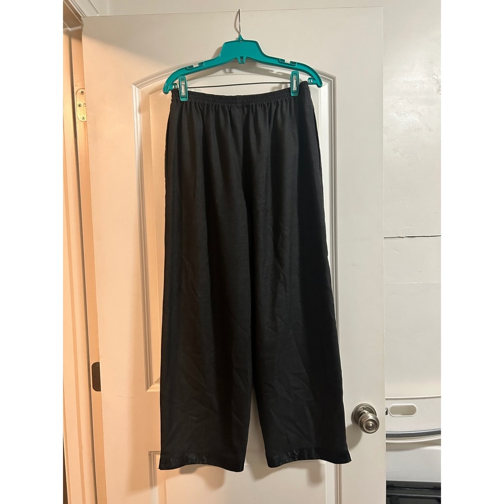 Eskandar Wool Cashmere Wide Leg Pants Silk Trim Black Size 1 Made in Poland
